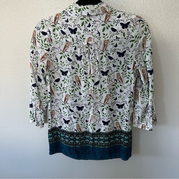Maeve by Anthropologie Woodland Walk Owl Lightweight 3/4 Sleeve Buttondown, 0 - Picture 5 of 11